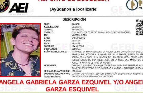 Angela Gabriela Garza, joven desaparecida en Monterrey Angela Gabriela Garza, joven desaparecida en Monterrey