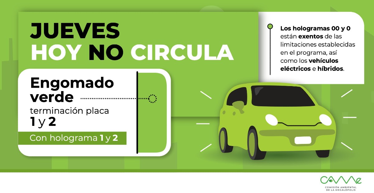 De acuerdo con la CAMe, los martes los autos con engomado verde no circulan. De acuerdo con la CAMe, los martes los autos con engomado verde no circulan.