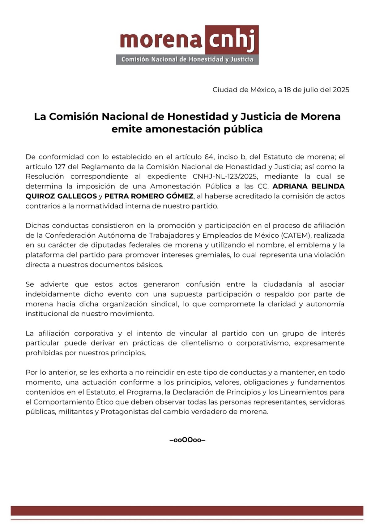 CNHJ asegura que actos de diputadas de Morena comprometen la claridad y autonomía institucional de su movimiento