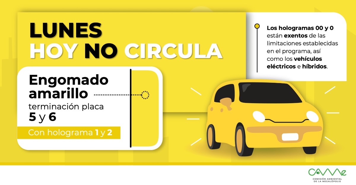 De acuerdo con la CAMe, los martes los autos con engomado amarillo no circulan. De acuerdo con la CAMe, los martes los autos con engomado amarillo no circulan.