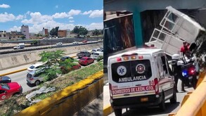 Alrededor de las 12:00 de la tarde de este miércoles, un camión de carga quedó atorado en la parte baja del Malecón del Río de los Gómez.