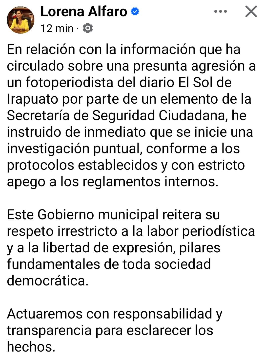 La alcaldesa reiteró el compromiso del gobierno municipal con la libertad de expresión y el respeto irrestricto a la labor periodística.