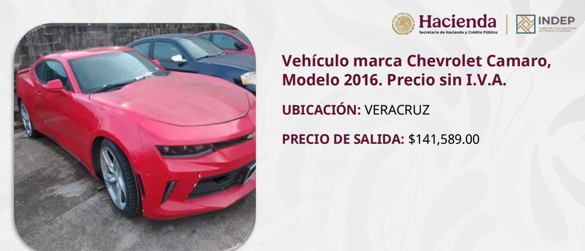 El Camaro tiene un precio de salida de 141 mil 589 pesos