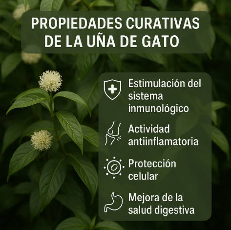 infografía sobre las propiedades curativas de la uña de gato