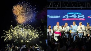 La noche continuó con un espectáculo de fuegos artificiales, mientras los asistentes disfrutaban de una cena; todo parte del 448 aniversario de Saltillo.