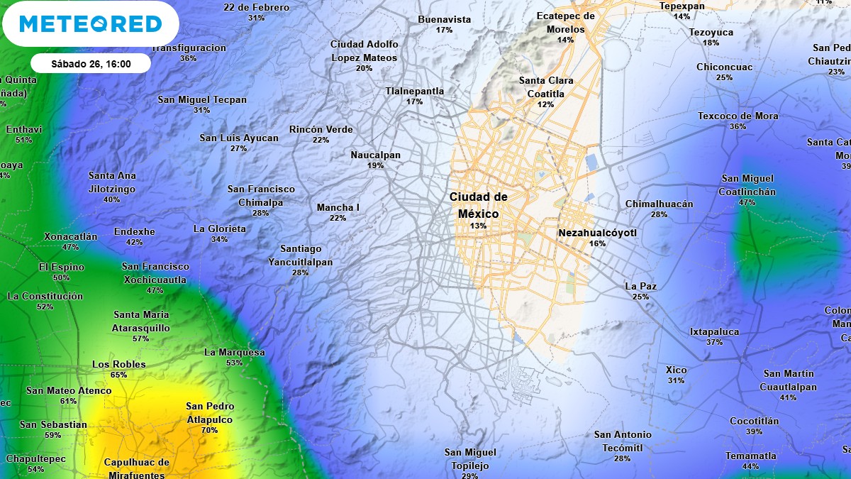 Probabilidad de lluvia en CdMx 26 de julio