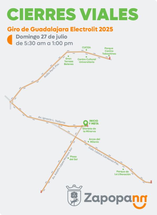Conoce aquí las vialidades que estarán cerradas por el Gran Giro Electrolit 2025 y cómo disfrutar este gran evento ciclista en Guadalajara.