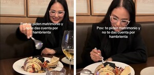 Cuando llegó el momento del postre, los camareros sirvieron una esfera de chocolate que escondía una sorpresa en su interior.
