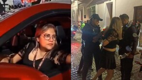 una mujer en un auto y arrestada