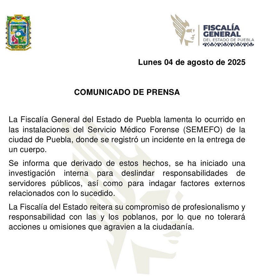 Una presunta omisión en el Semefo Puebla habría provocado la entrega errónea al no corroborar los datos del difunto antes de liberarlo a una familia errónea.