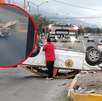 Un aparatoso accidente que terminó en la volcadura de un taxi en Santa Catarina, Nuevo León fue captado por cámaras de seguridad.