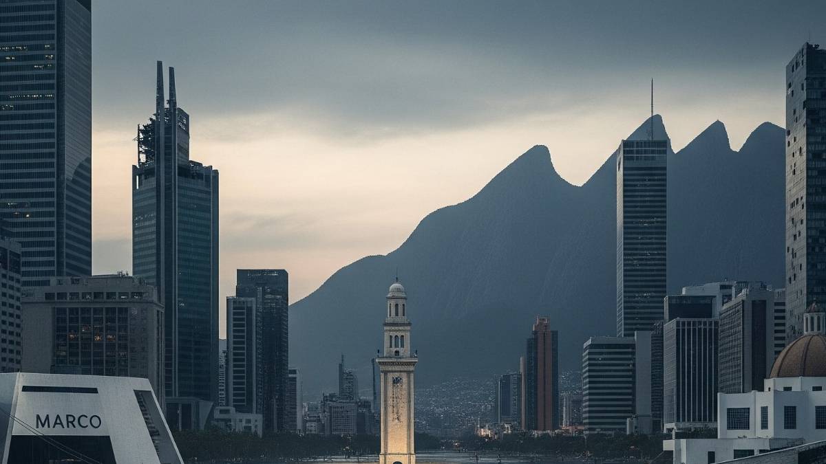 Monterrey inundado con el Cerro de la Silla de fondo