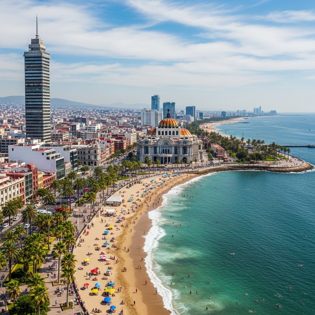 Tener playa en Ciudad de México sería el mayor cambio en la historia de la capital, una utopía que, a juzgar por las imágenes de IA, tiene un encanto innegable.