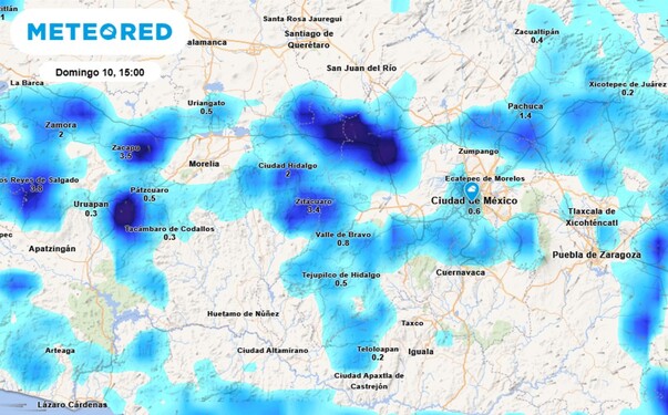 Probabilidad de lluvia en CdMx domingo 10 de agosto del 2025. Probabilidad de lluvia en CdMx domingo 10 de agosto del 2025.