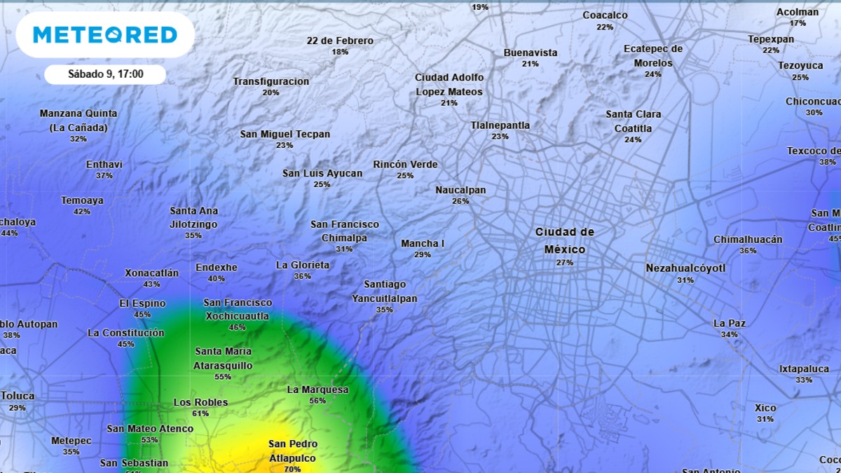 Probabilidad de lluvia en CdMx 9 de agosto Probabilidad de lluvia en CdMx 9 de agosto