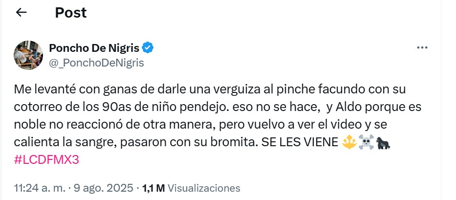 Respuesta de Poncho de Nigris a broma de Facundo a Aldo Respuesta de Poncho de Nigris a broma de Facundo a Aldo