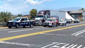 patrullas y un tráiler en la autopista
