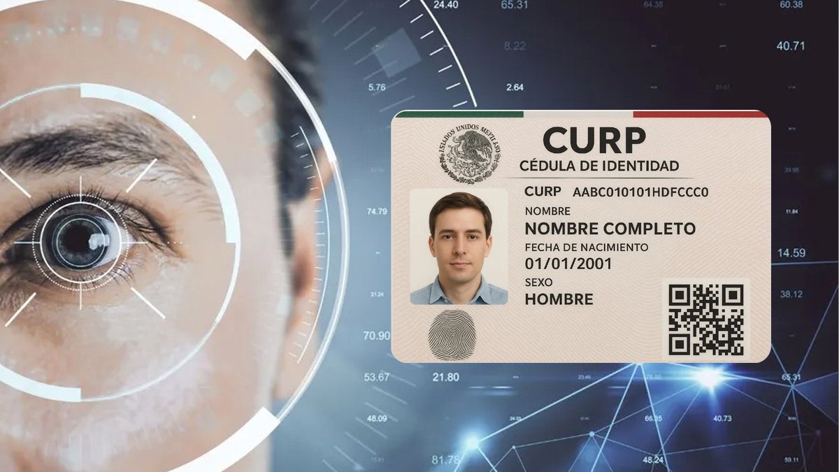 imagen del ojo de una mujer y una curp biométrica