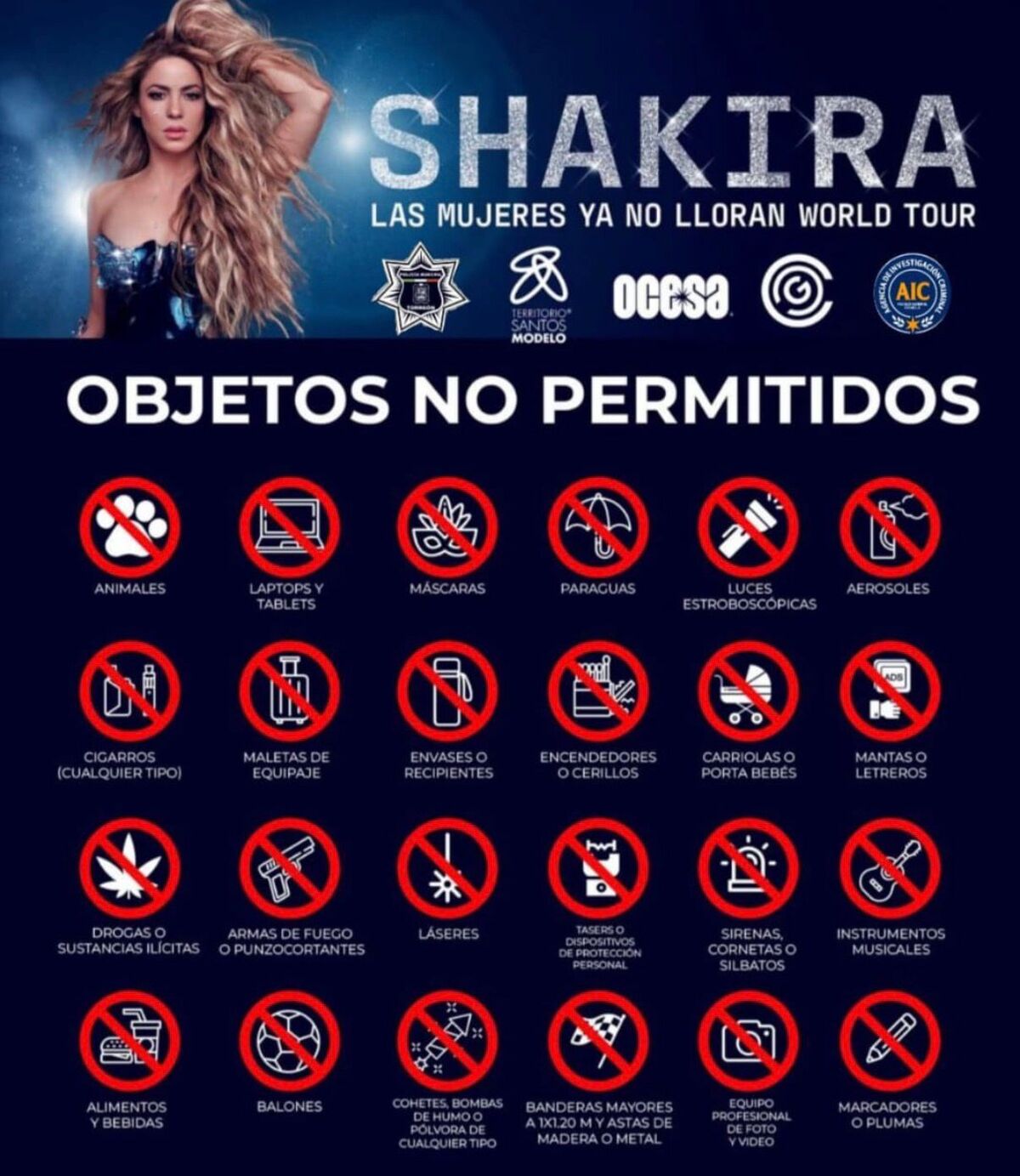 En un esfuerzo por garantizar la seguridad y el orden durante el próximo concierto de Shakira en el TSM, se anunció la lista de objetos prohibidos.