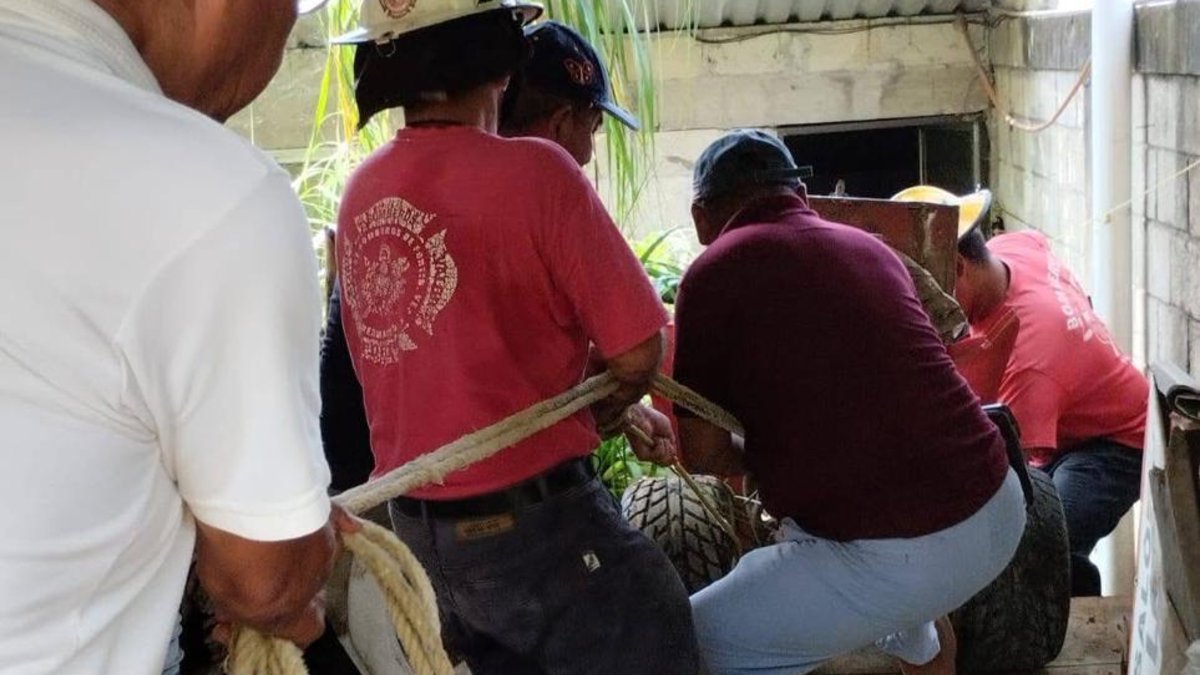 paramédicos, bomberos y personas intentan recuperar una cuatrimoto