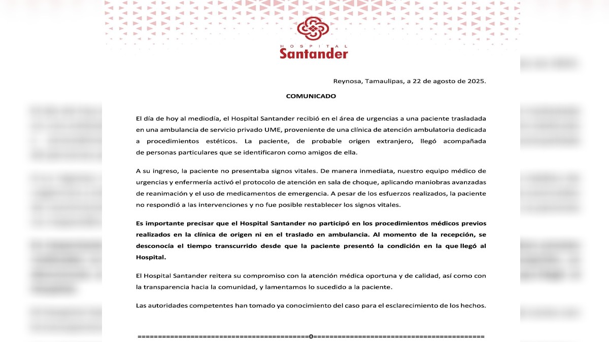 Comunicado del Hospital Santander