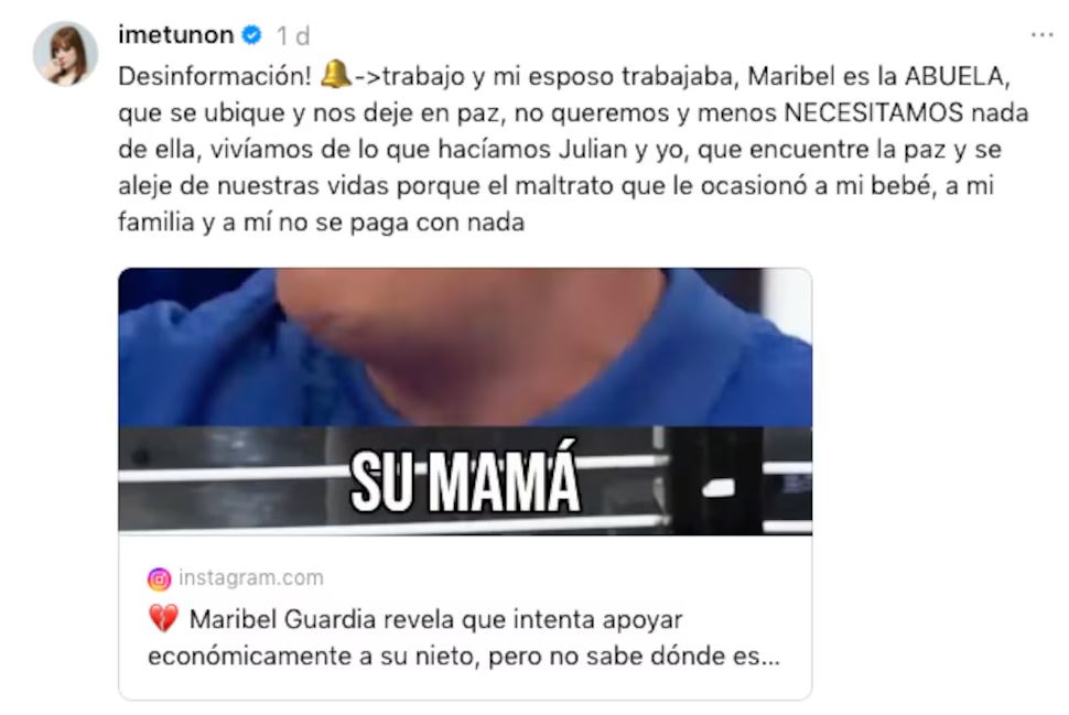 Imelda responde a Maribel Guardia.
