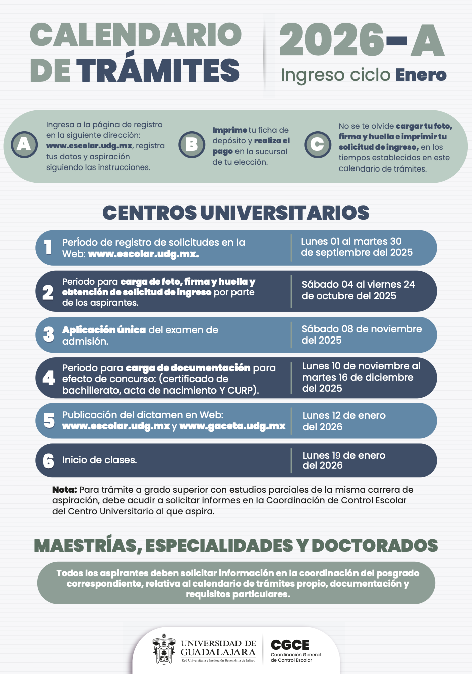 Calendario UDG 2026-A: fechas de trámites Calendario UDG 2026-A: fechas de trámites