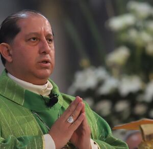 El obispo auxiliar de Puebla, Francisco Javier Martínez, usó su sermón para orar por las víctimas de la violencia en México. Pide por la paz.