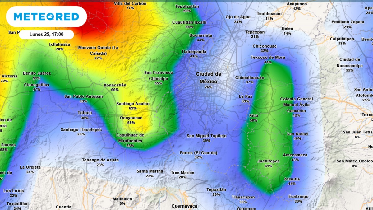 Probabilidad de lluvia en CdMx hoy 25 de agosto Probabilidad de lluvia en CdMx hoy 25 de agosto
