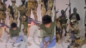 En la grabación se observa a por lo menos 11 individuos con uniformes tácticos, armas largas y chalecos antibalas con siglas del grupo criminal.