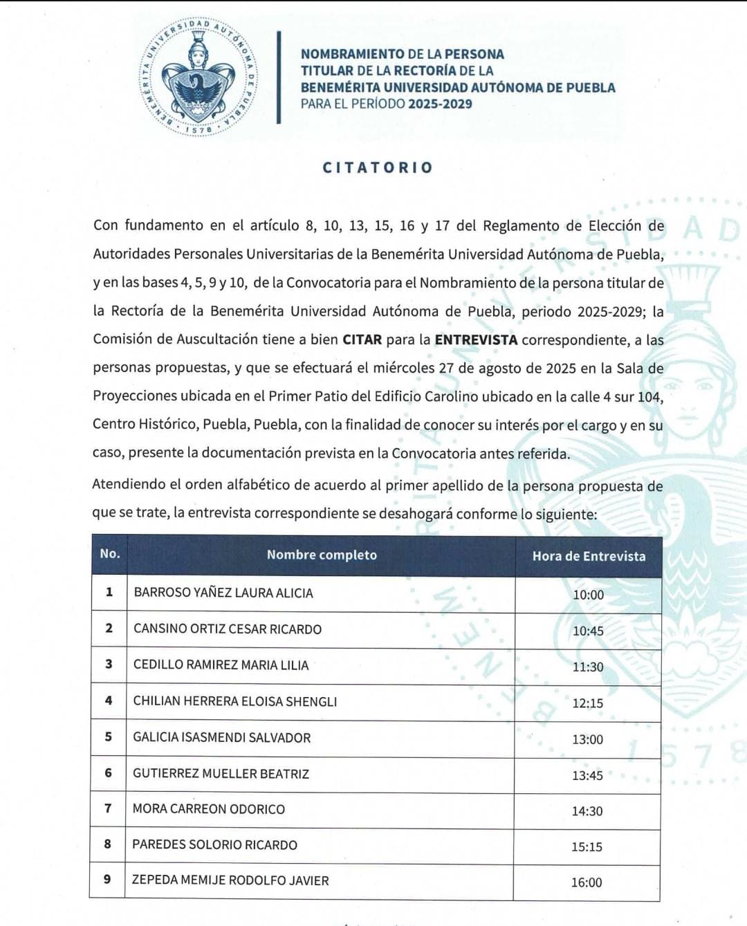 La BUAP inicia el proceso para elegir nuevo rector. Beatriz Gutiérrez Müller, esposa de AMLO, es propuesta. Conozca los 9 aspirantes y calendario de entrevistas La BUAP inicia el proceso para elegir nuevo rector. Beatriz Gutiérrez Müller, esposa de AMLO, es propuesta. Conozca los 9 aspirantes y calendario de entrevistas