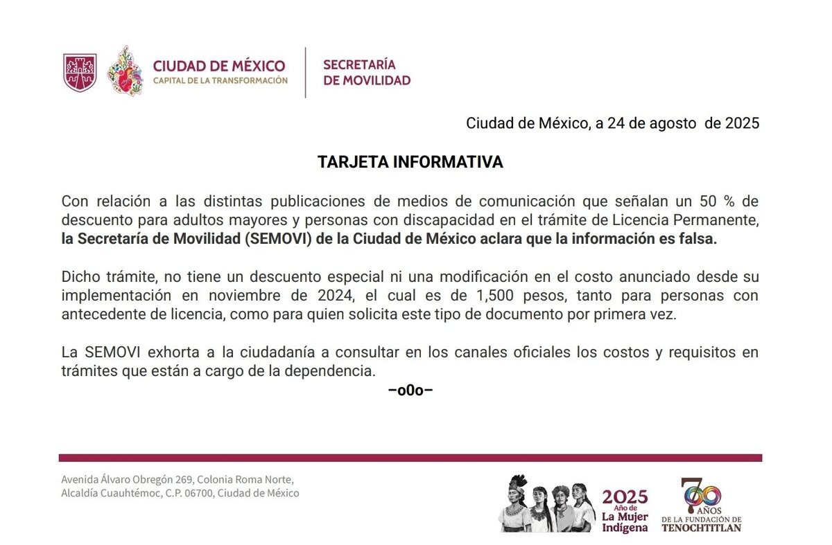 La Semovi aclaró que no hay descuento para tramitar la licencia permanente
