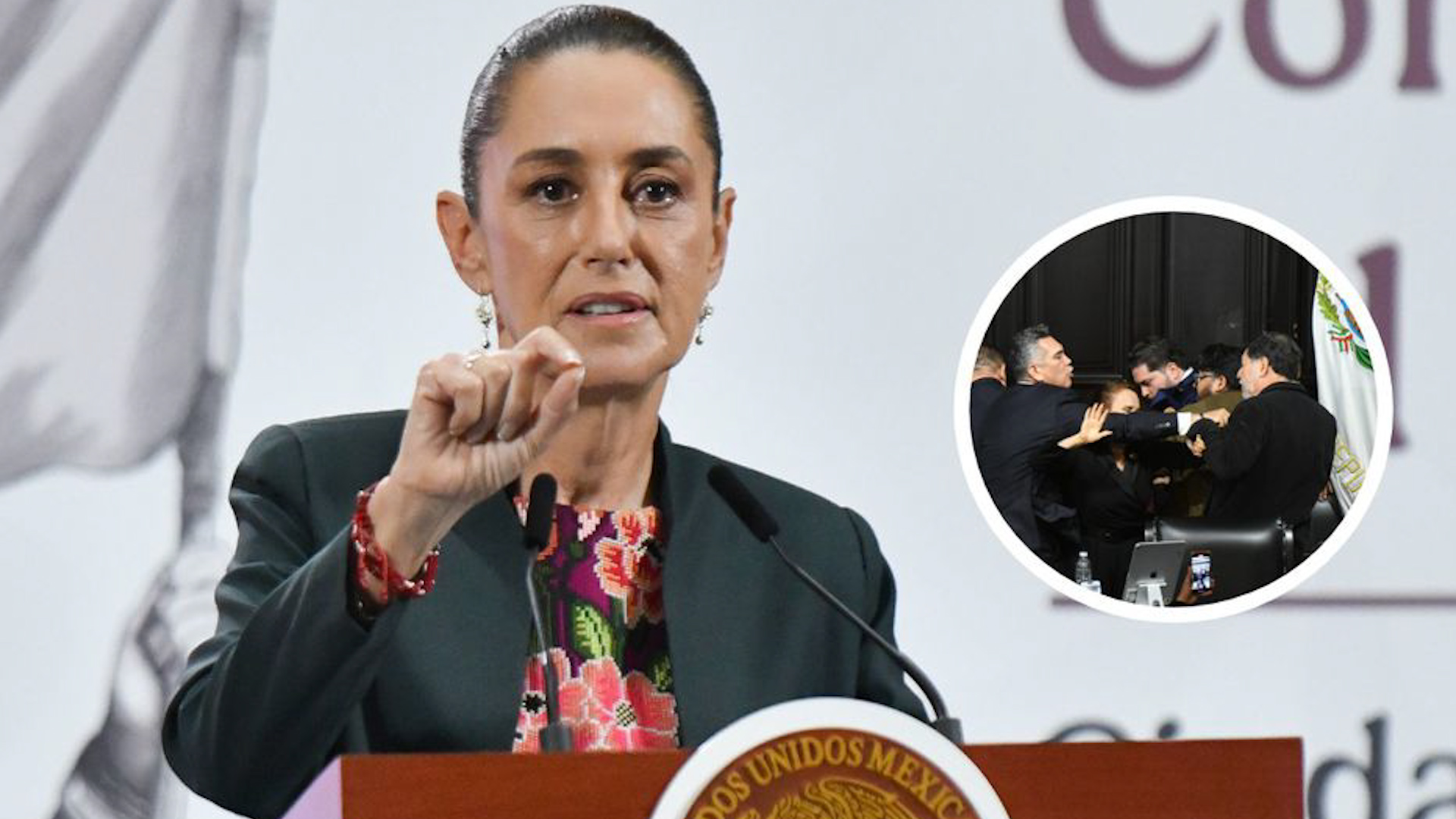 La presidenta Claudia Sheinbaum dijo que lo ocurrido en la tribuna de la antigua sede del Senado de la República, muestra lo que es el Partido Revolucionario In