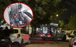 Cámaras de seguridad captaron el momento en que una joven mujer asesinada de varios disparos a un hombre en la colonia Los Vergeles, en Escobedo, Nuevo León.