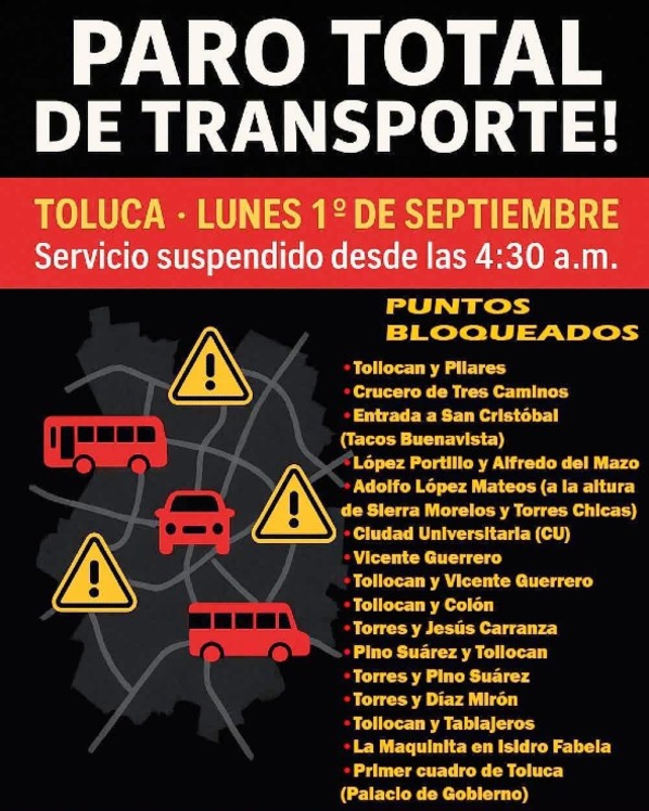 El paro de Transportistas en Edomex inicia a las 04:30 horas. El paro de Transportistas en Edomex inicia a las 04:30 horas.