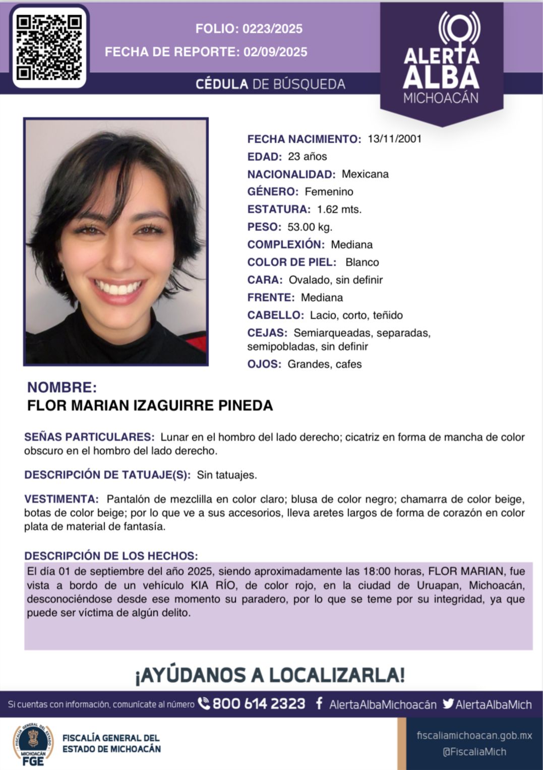 La influencer Marian Izaguirre fue reportada como desaparecida en Uruapan, Michoacán; Fiscalía activa Alerta Alba y difunde ficha de búsqueda. La influencer Marian Izaguirre fue reportada como desaparecida en Uruapan, Michoacán; Fiscalía activa Alerta Alba y difunde ficha de búsqueda.