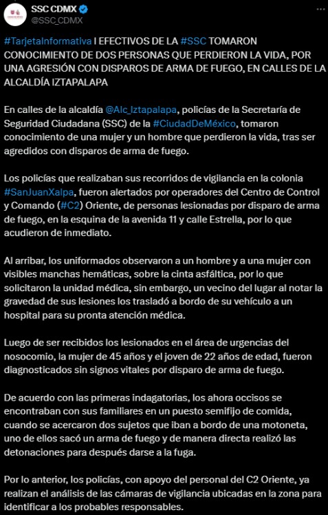 Al llegar al hospital, los médicos confirmaron el fallecimiento de una mujer de 45 años y un joven de 22 años. Al llegar al hospital, los médicos confirmaron el fallecimiento de una mujer de 45 años y un joven de 22 años.