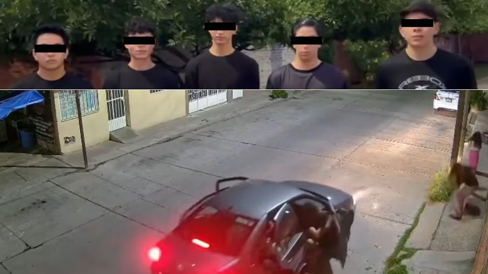 El video de una cámara de seguridad que se hizo viral en redes sociales muestra a los cinco jóvenes persiguiendo a dos mujeres.