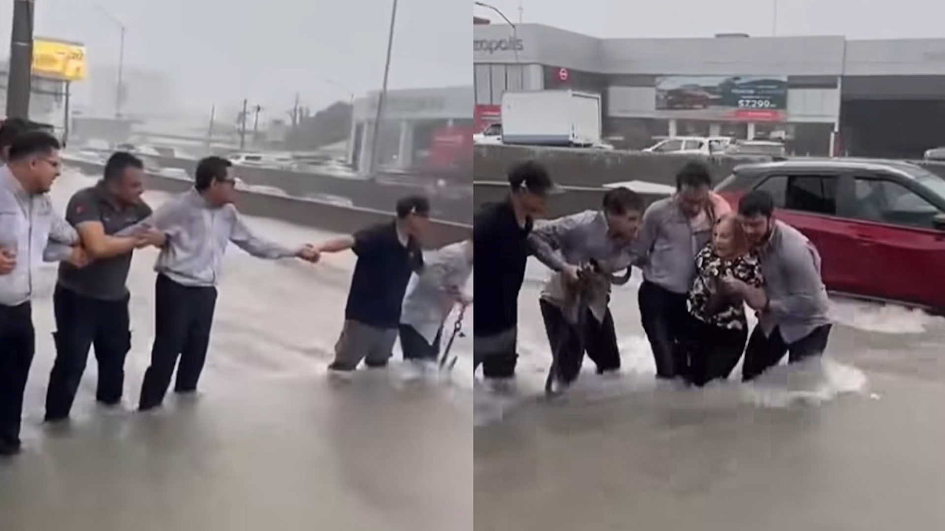 La mujer fue rescatada por trabajadores de una agencia de autos, situación que se viralizó.