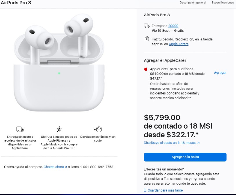 Podrás comprar los nuevos AirPods Pro 3 desde seis hasta los 18 meses sin intereses.