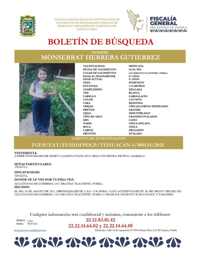La búsqueda de Monserrat no solo ha sido por tierra, ya que incluso se han utilizado drones y el helicóptero del gobierno de Puebla, sin tener éxito. La búsqueda de Monserrat no solo ha sido por tierra, ya que incluso se han utilizado drones y el helicóptero del gobierno de Puebla, sin tener éxito.