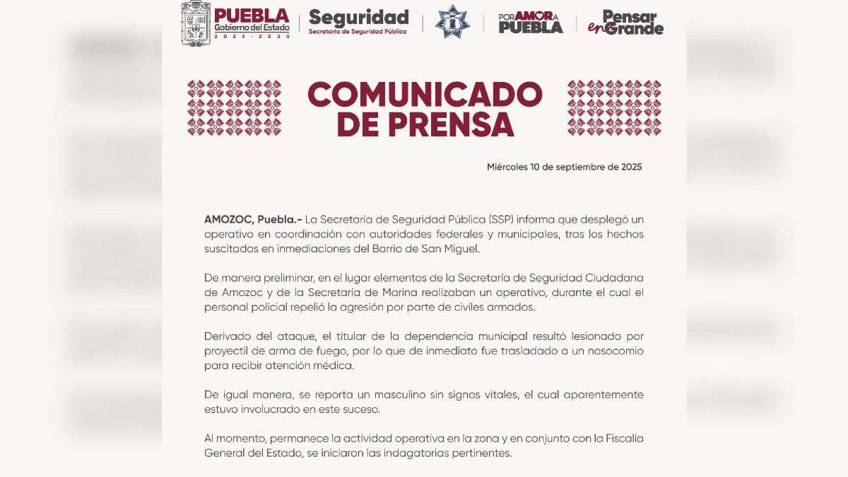 comunicado gobierno de puebla ataque titular ssc amozoc comunicado gobierno de puebla ataque titular ssc amozoc
