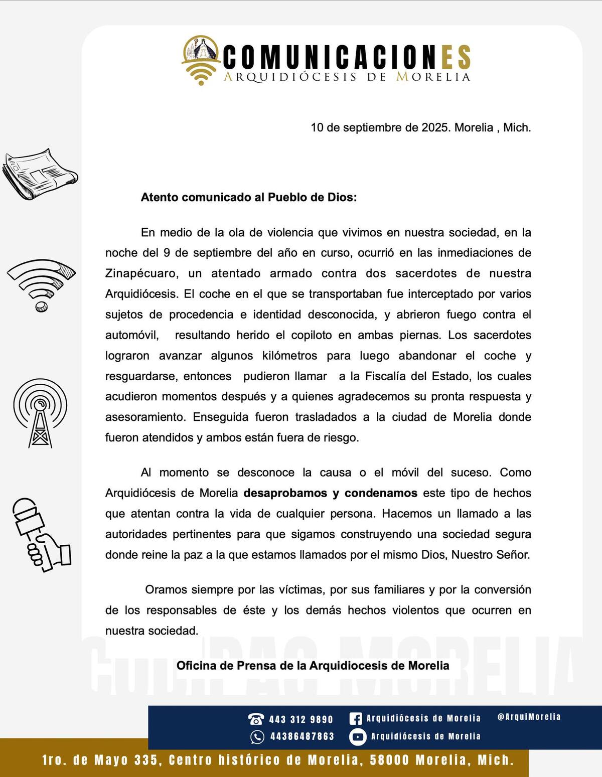 Comunicado de la Arquidiócesis de Morelia sobre la situación exigiendo justicia | Facebook - Arquidiócesis de Morelia Comunicado de la Arquidiócesis de Morelia sobre la situación exigiendo justicia | Facebook - Arquidiócesis de Morelia