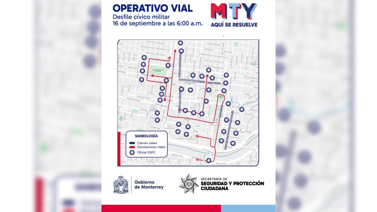 Cierres viales por desfile 16 de septiembre en Monterrey.