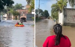 Inundaciones en Tlajomulco: vecinos usan lancha para navegar por la calle | VIDEO