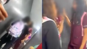 Estudiantes de la Prepa Técnica Médica UANL discuten dentro de la institución.