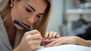 una mujer aplicando uñas a una clienta en un salón