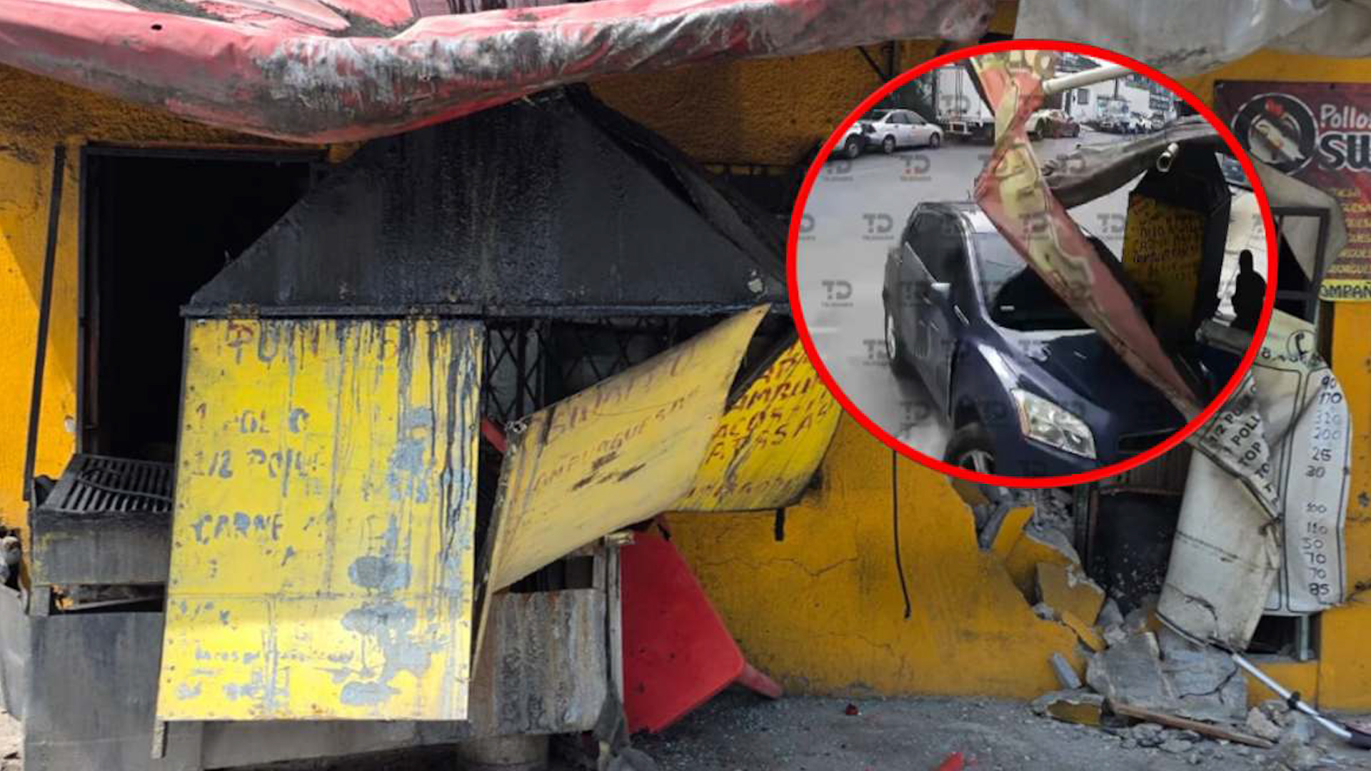 El choque de la camioneta contra un negocio de venta de pollos asados en Monterrey dejó daños graves y al dueño lesionado.