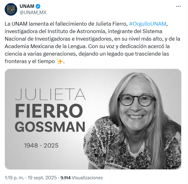 UNAM lamenta muerte de Julieta Fierro
