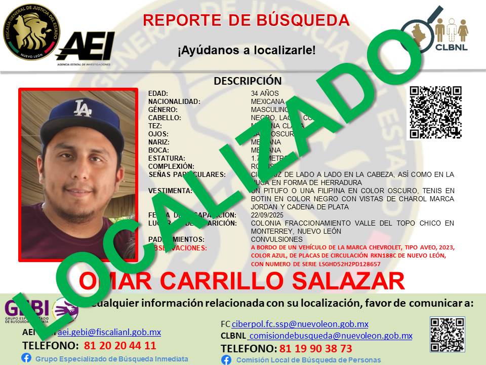 Omar Carrillo Salazar, camillero del IMSS localizado en Monterrey